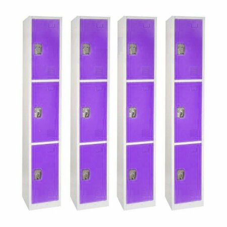 ADIROFFICE 72in H x 12in W x 12in D Triple-Compartment Steel Tier Key Lock Storage Locker in Purple, 4PK ADI629-203-PUR-4PK